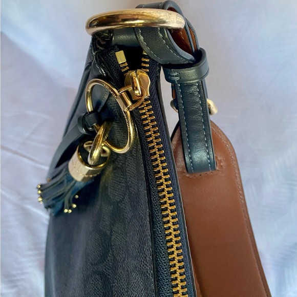 Coach Sutton Hobo Leather Bag Charcoal/Navy/Gold - Picture 4 of 14